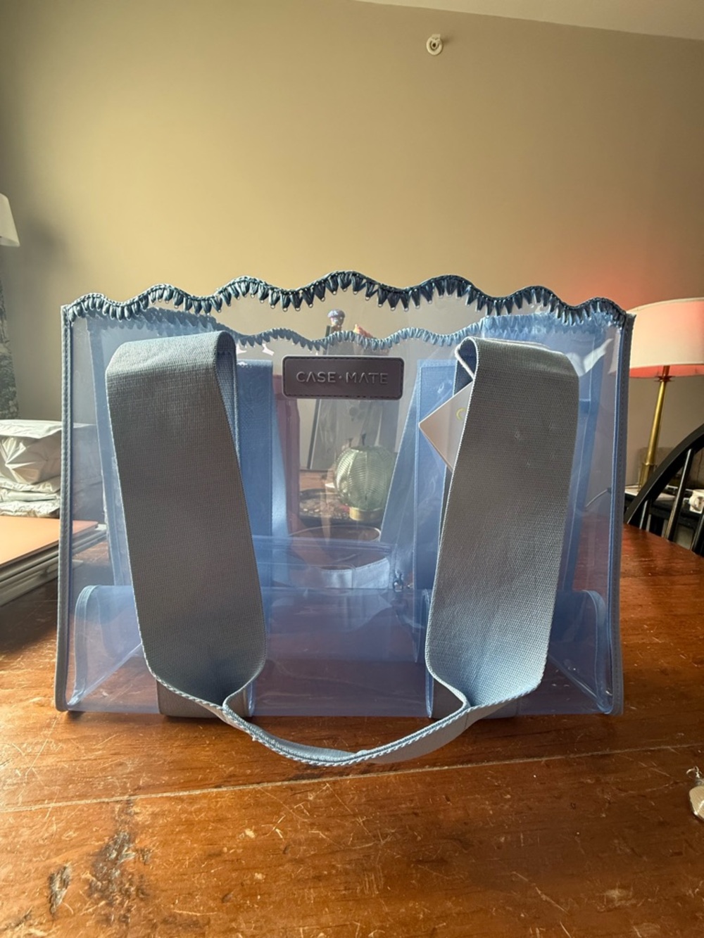 case-mate Jelly Blue Tote Bag with Scalloped Trim and Wide Straps